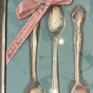 Oneida Silver Baby Flatware Set with Pink Ribbon In original box